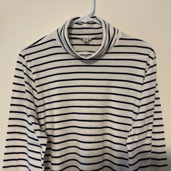 J. Crew #BB750 Women's Navy/White Stripe Printed Tissue Turtleneck Shirt Top XL - Picture 2 of 9